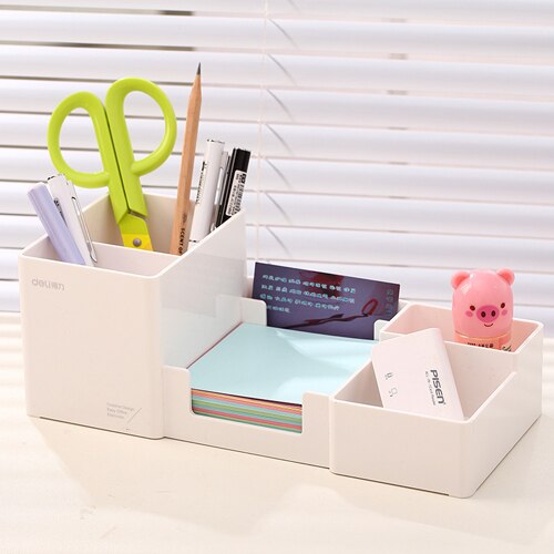Korea Multifunctional Plastic Pen Holder 25*11*9cm Office School Student Stationery Desk Organizer Holder Set: White