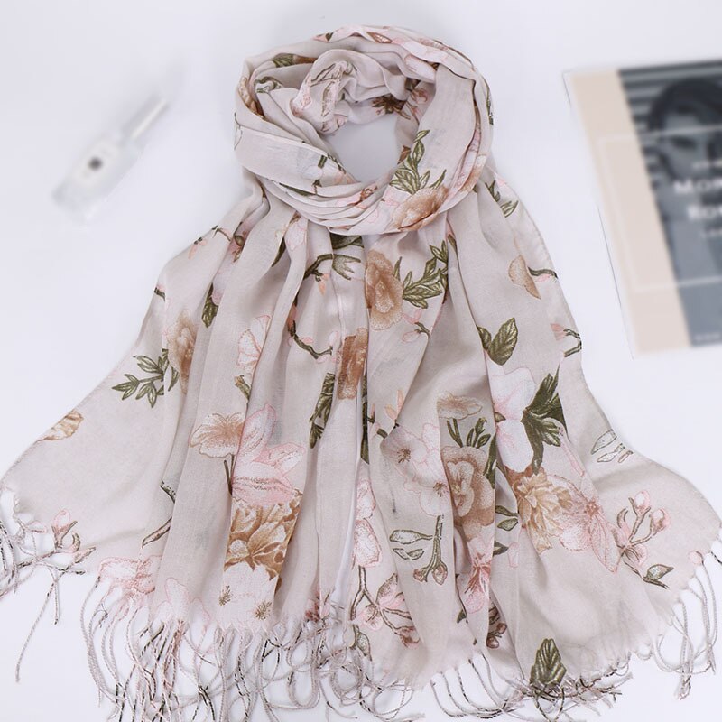Quaste Lange Drucken Frau Schal Dünne Sommer Schals und wickelt Blumen Schals Für Damen Bandana Echarpe Foulard Femme: 3