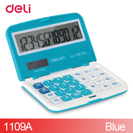 Deli solar mini pocket calculator voor school kantoor berekenen supply leuke opvouwbare rekenmachine multifunctionele: 1109-blue