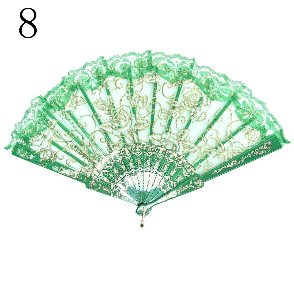 Abanicos de flores para de boda, accesorios para baile de graduación, abanico de verano de encaje de tela española de seda plegable, baile de mano en 10 colores