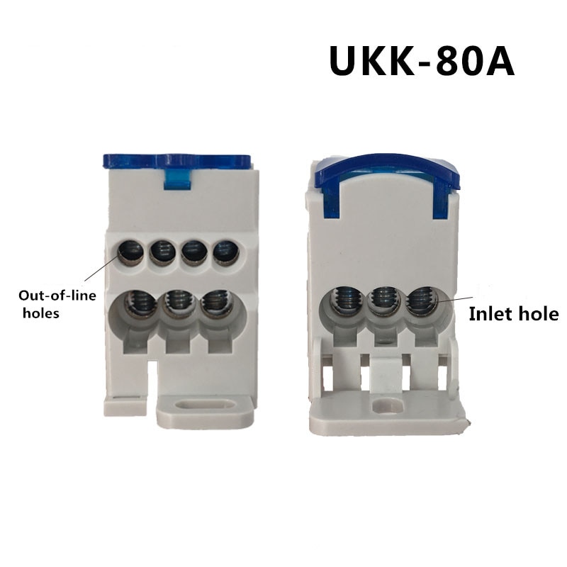 1 pces ukk80a vermelho amarelo azul verde bloco terminal 1 em muitos para fora din trilho caixa de distribuição universal conector de fio elétrico