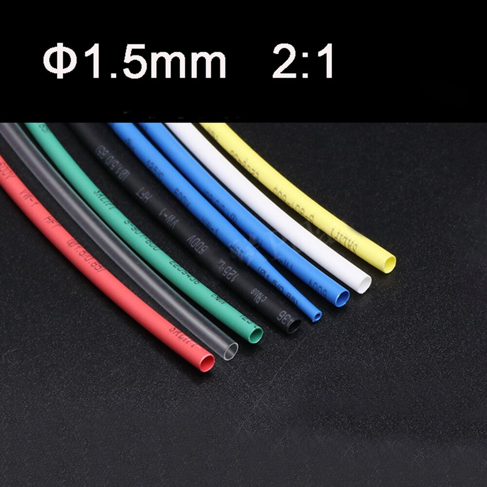 5meters 1.5mm Heat Shrink Tubing Shrinkable Heatshrink Tube Sleeves 2:1 White Black Red white/red/green/blue/Transparent/yellow