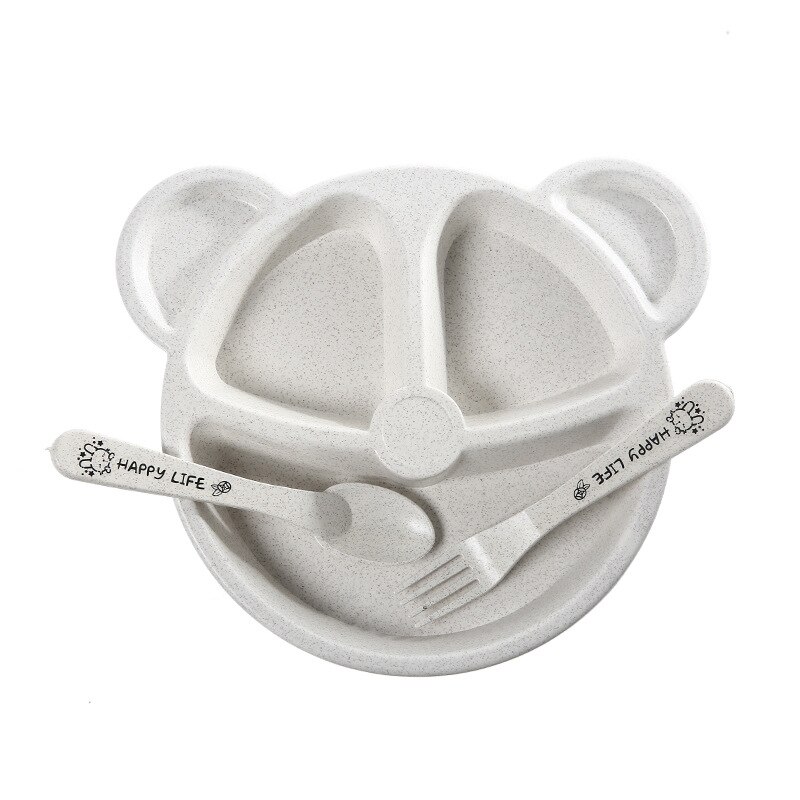 Assiette à grille en paille de blé pour enfants, vaisselle de table pour écoliers de maternelle, ensemble de 3 pièces: WHITE