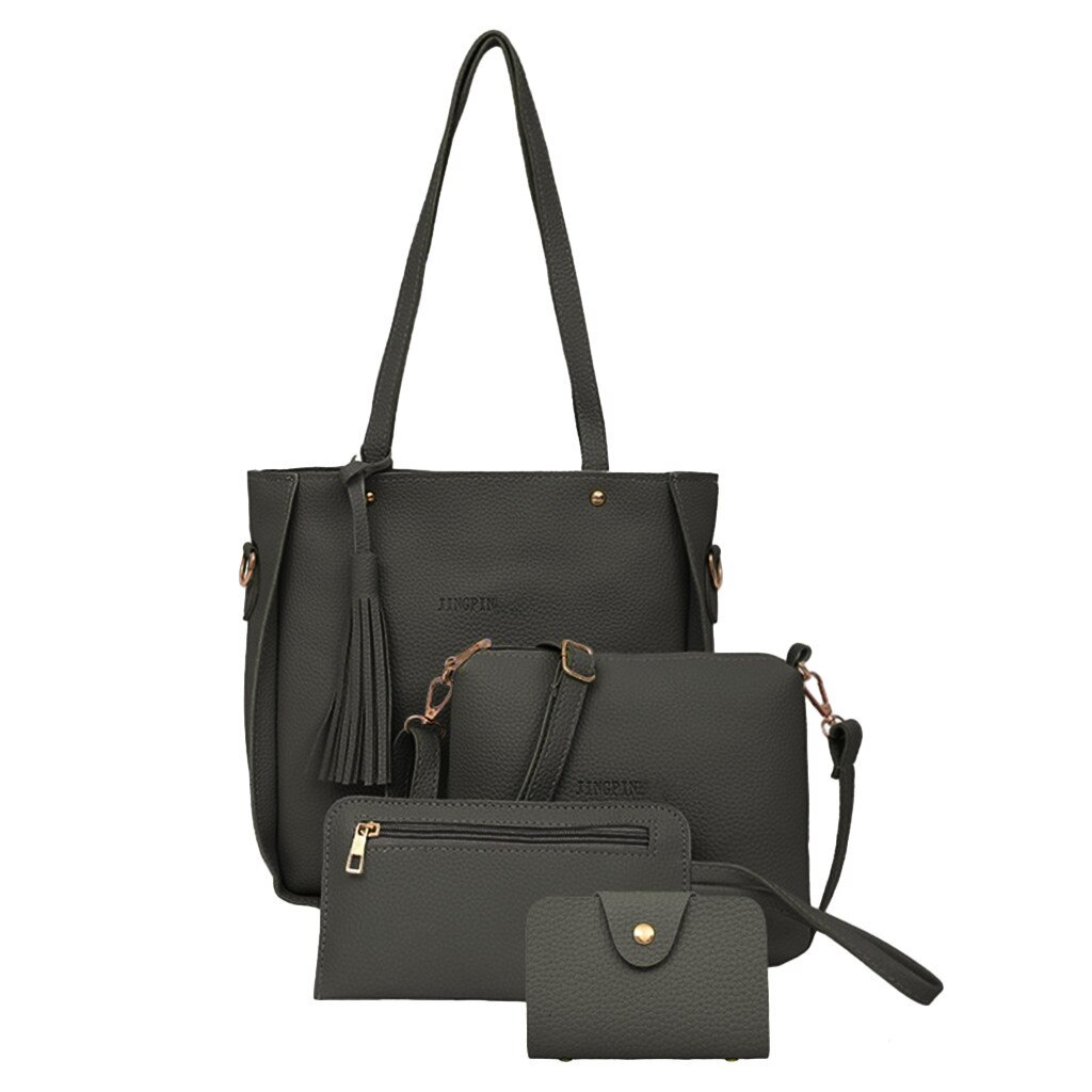 Mulher saco 2020 nova moda de quatro peças bolsa de ombro grande capacidade mensageiro carteira simples bolsa torebki damskie: Cinza escuro