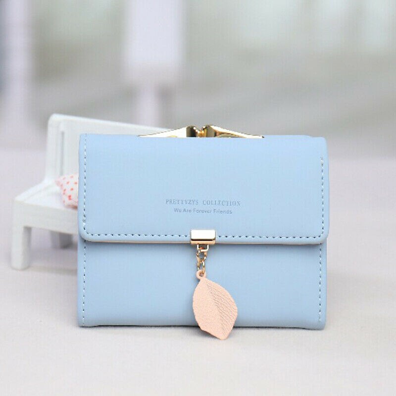 Women's Short Wallet PU Leather Leaf Tassel Clutch Portable ID Credit Card Holder purse: Blue