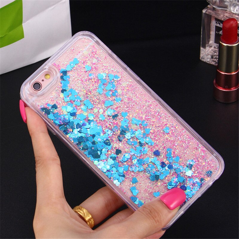 Liquido lusso Glitter Sabbia Stella Casse Del Telefono Mobile Per il iPhone 6 6s 5 5S 5SE 7 7 Plus cuore Dinamico Posteriore In Plastica Morbida Bordo Fundas