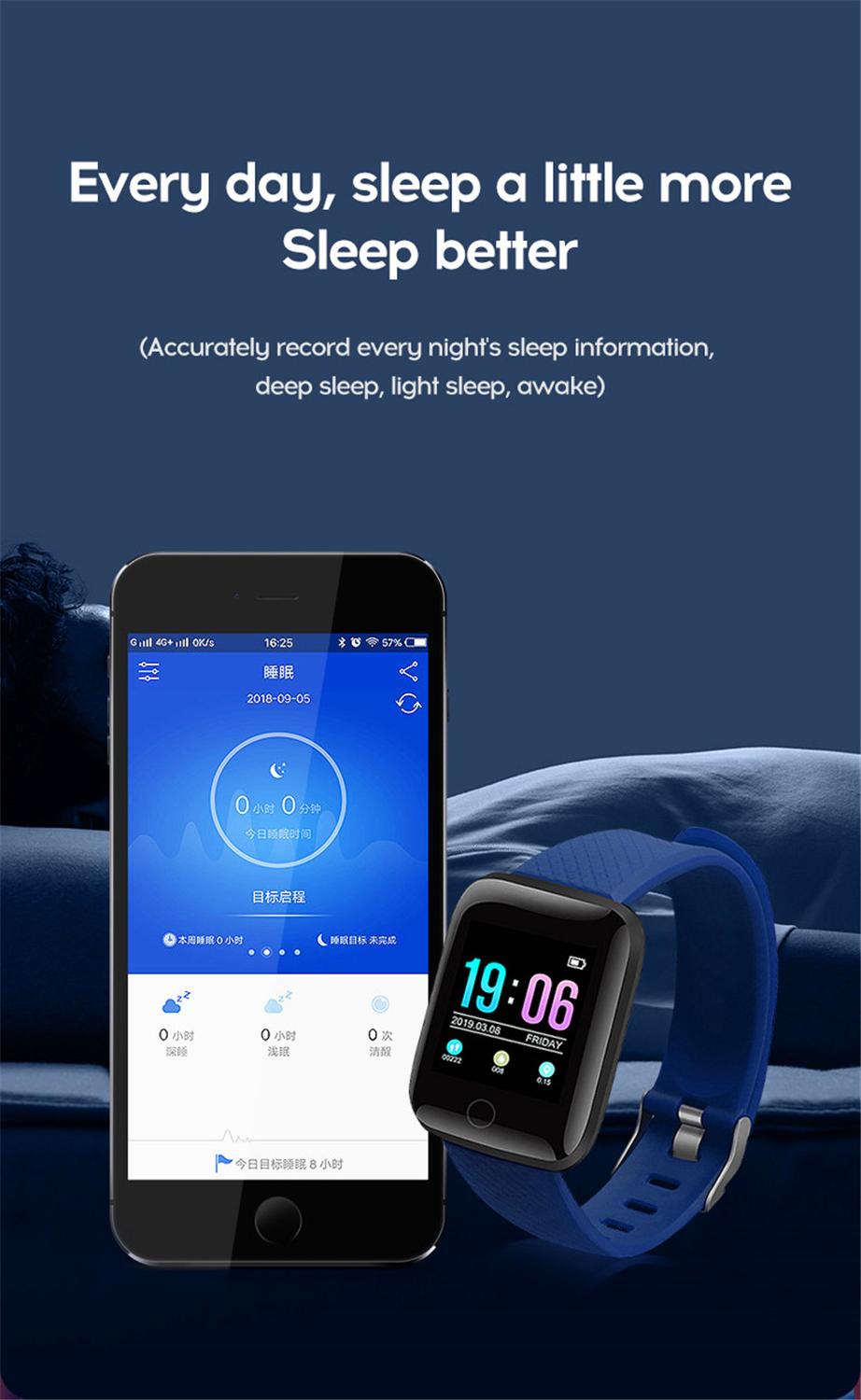 Reloj de pulsera inteligente 116 PLUS, dispositivo resistente al agua IP67, con pantalla a Color, control del ritmo cardíaco y de la presión sanguínea
