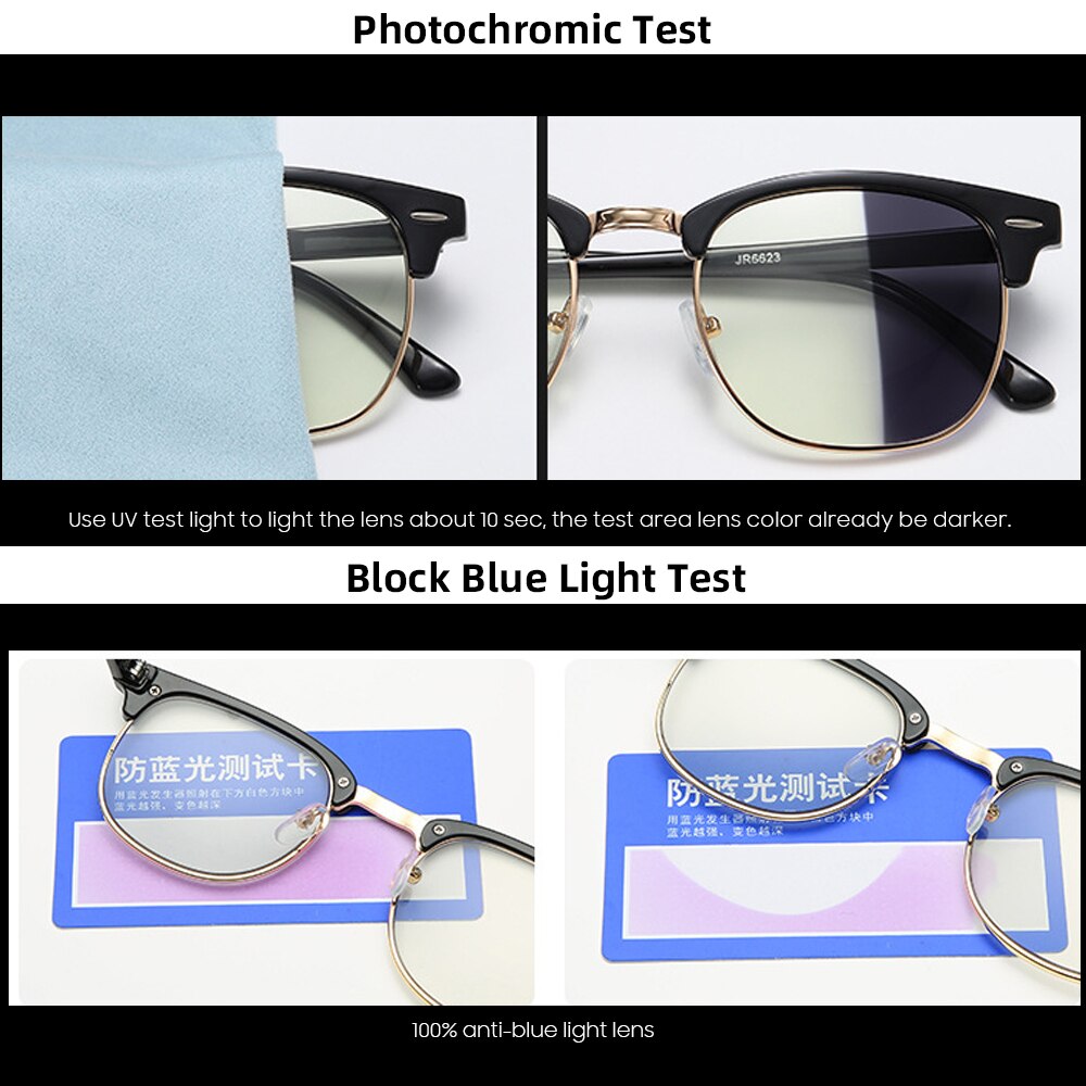Semi rimless fotokromiske briller mænd anti blåt lys blokerende farve skiftende briller firkantet computer ray retro kvinder briller