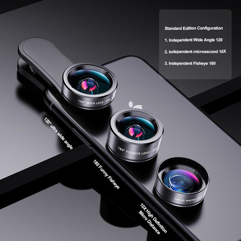 Fisheye Lens Three-in-one Set Wide-angle Mobile Phone Lens Shooting External HD Camera Universal Fill Light Macro: Blue