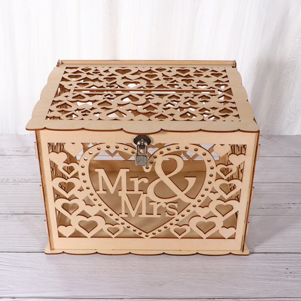 Bruiloft Sign-In Doos Met Slot Hollow Out Case Doos Houten Naam Houder (Groot, 6)