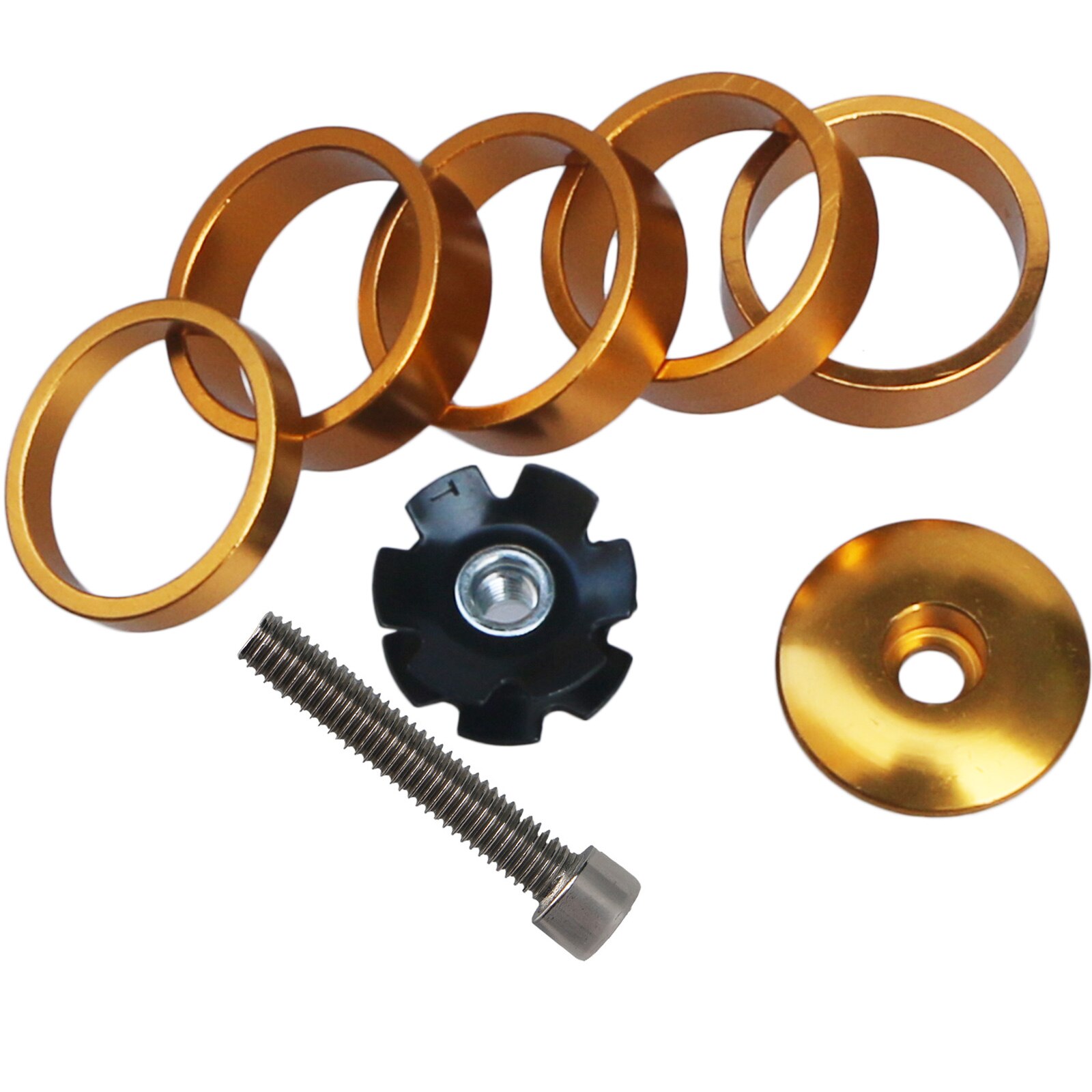 Widelec rowerowy rdzeń montażowy MTB sterować rura zestaw słuchawkowy śrubin mocujące z kołnierzem gwiazda orzechy dla 1-1/8 "28.6mm Steerer bezgwintowy widelec: złoto spacer zestaw