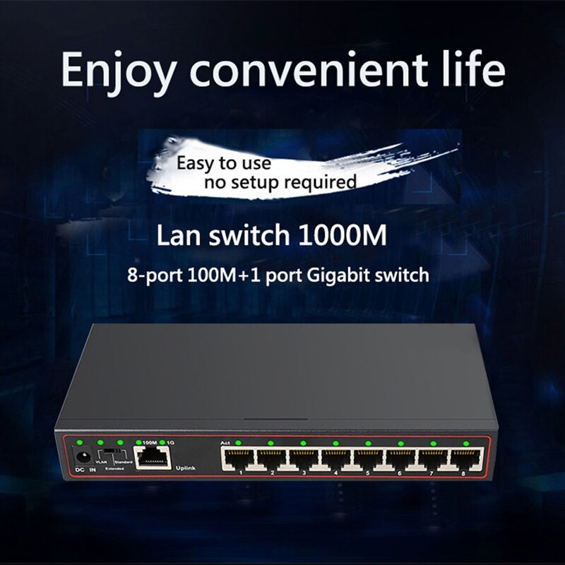 Ethernet Switch Gigabit Ethernet Switch 9-Port 100/1000Mbps Gigabit Switch Hub Full or Half Duplex Desktop Lan Ethernet