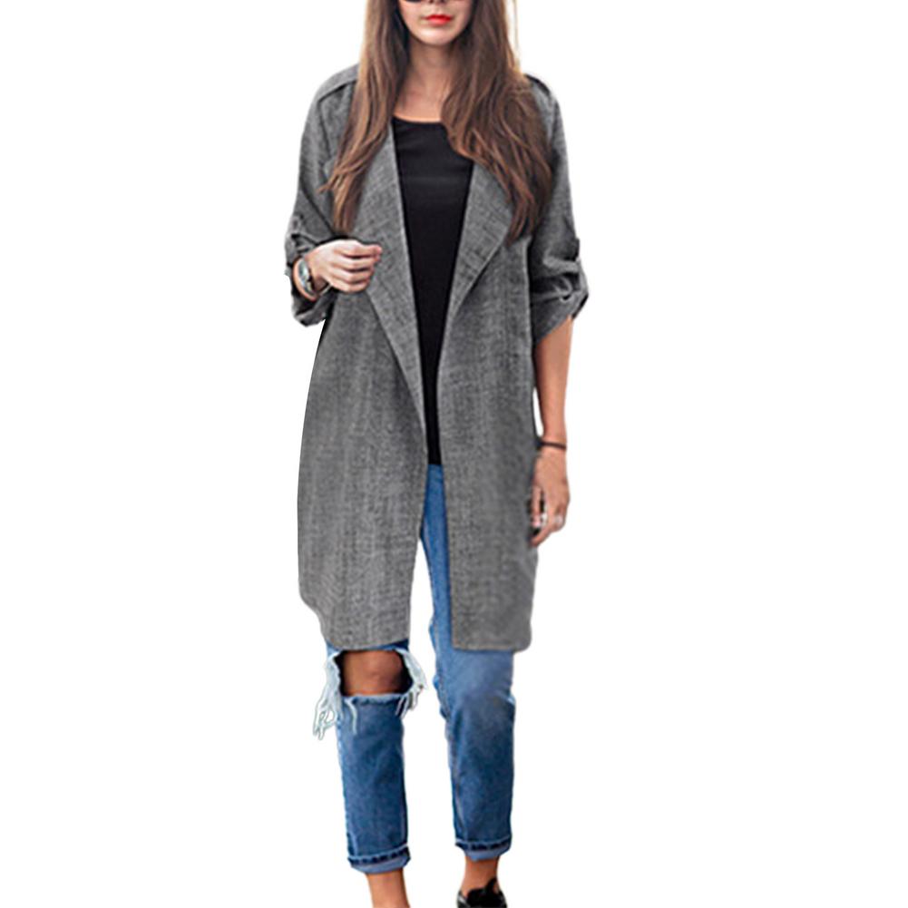 Mid-length Coat Casual Windbreaker For Autumn And Winter Spring Long Trench Coat Gray Warm Loose Plus Size Windbreaker: M