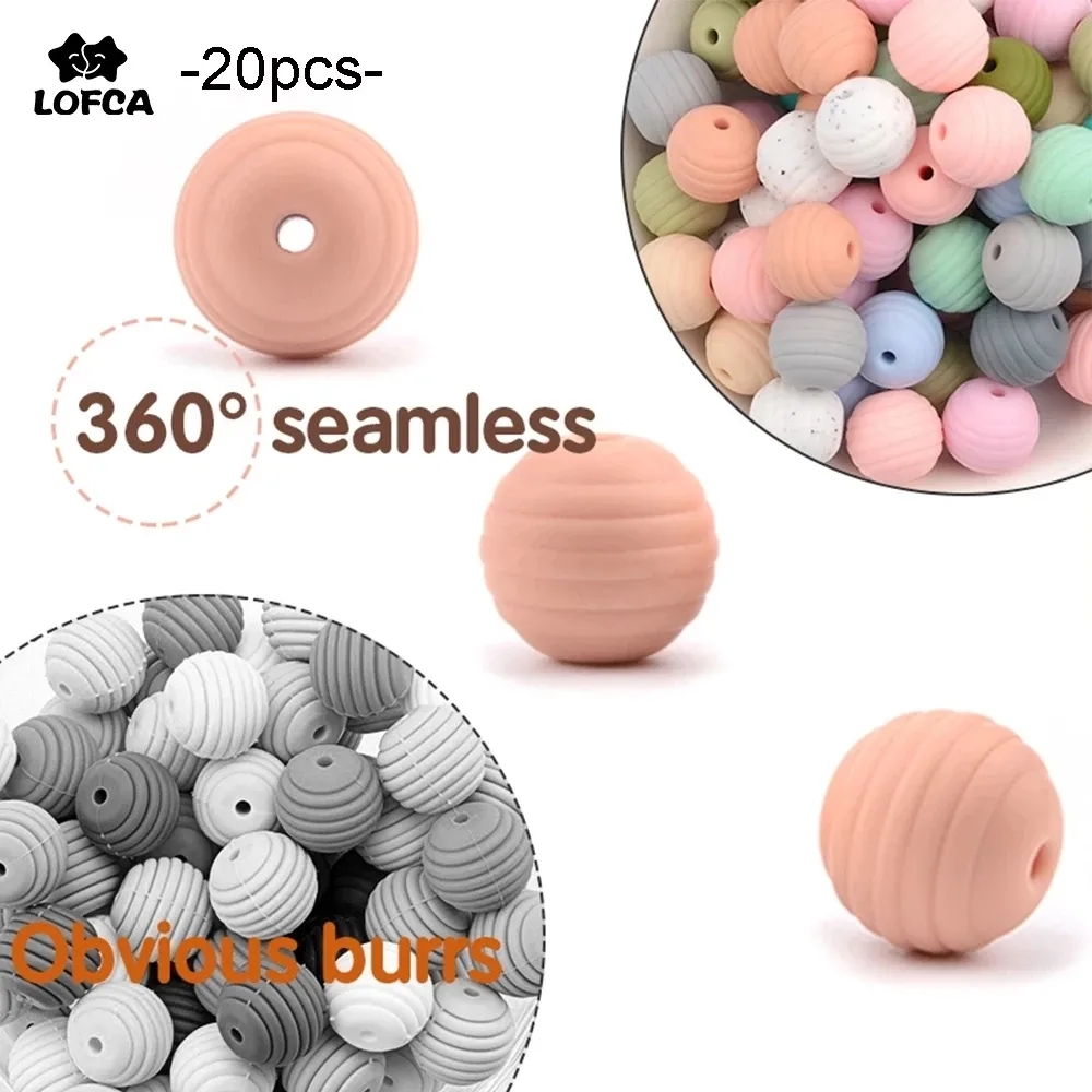 LOFCA – perles de dentition en Silicone pour bébé, 20 pièces, en spirale, rondes de alimentaire, 15mm, DIY, perles filetées sans BPA, anneaux de dentition pour bébé