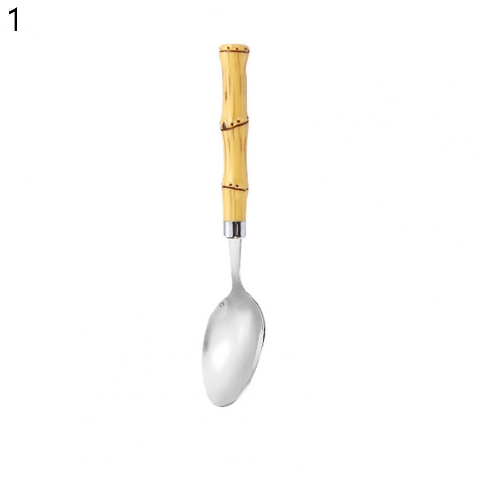 Taart Lepel Rvs Bamboe Handvat Roeren Vork Bestek Set Vorken Messen Lepels Theelepel Bestek Levert: 1