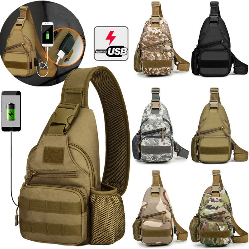 NoEnName Mens Sling Tasche + USB Ladekabel Anti-Diebstahl Brust Pack Umhängetasche Messenger Reise Schulter Taschen