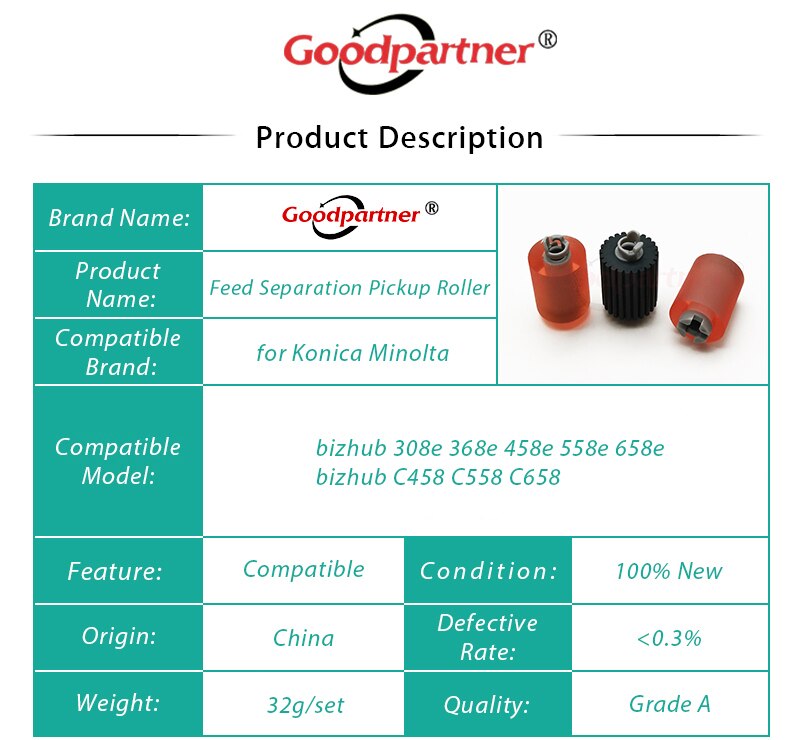 A64J564201 A64J564101 Tray 1 2 Feed Separation Pickup Roller for Konica Minolta bizhub C458 C558 C658 308e 368e 458e 558e 658