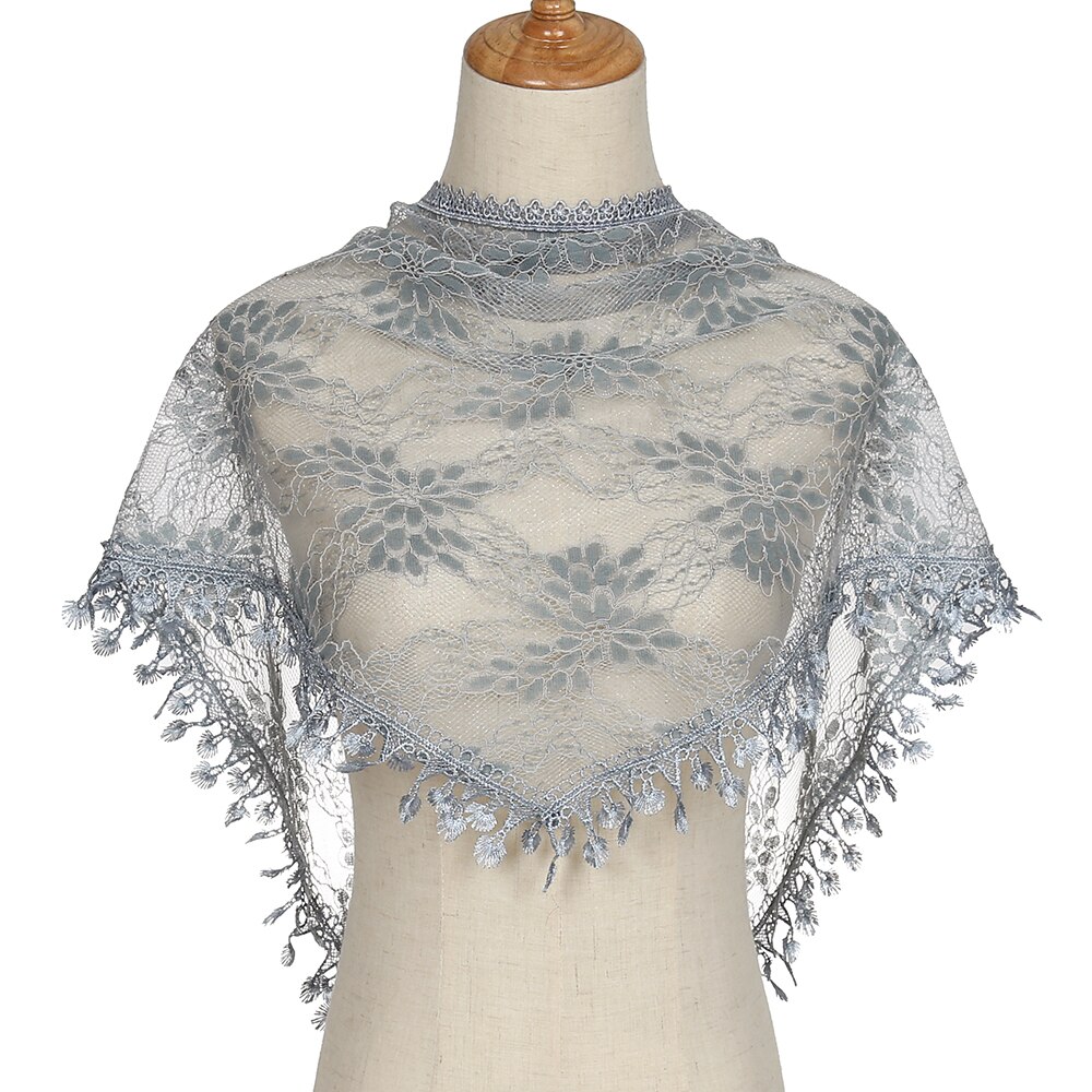 Bufanda de encaje triangular bordada para chal de iglesia Mantilla española velo católico bufanda de iglesia para mujer pañuelo negro blanco: Blanco