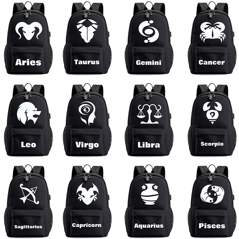Lumineux 12 zodiaque cartable Leo vierge Taurus Gemini scorpion sac à dos 12 Constellations garçons et filles sac à dos pour enfants