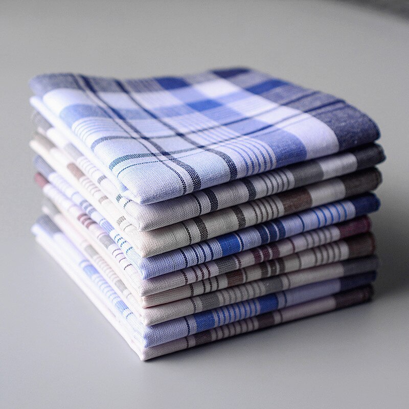 Puur Katoen Heren Plaid Gestreepte Plein Zakdoeken Vintage Plaid Classic Pocket Zweet-Absorberende Zakdoek Nostalgia10pcs/Lot