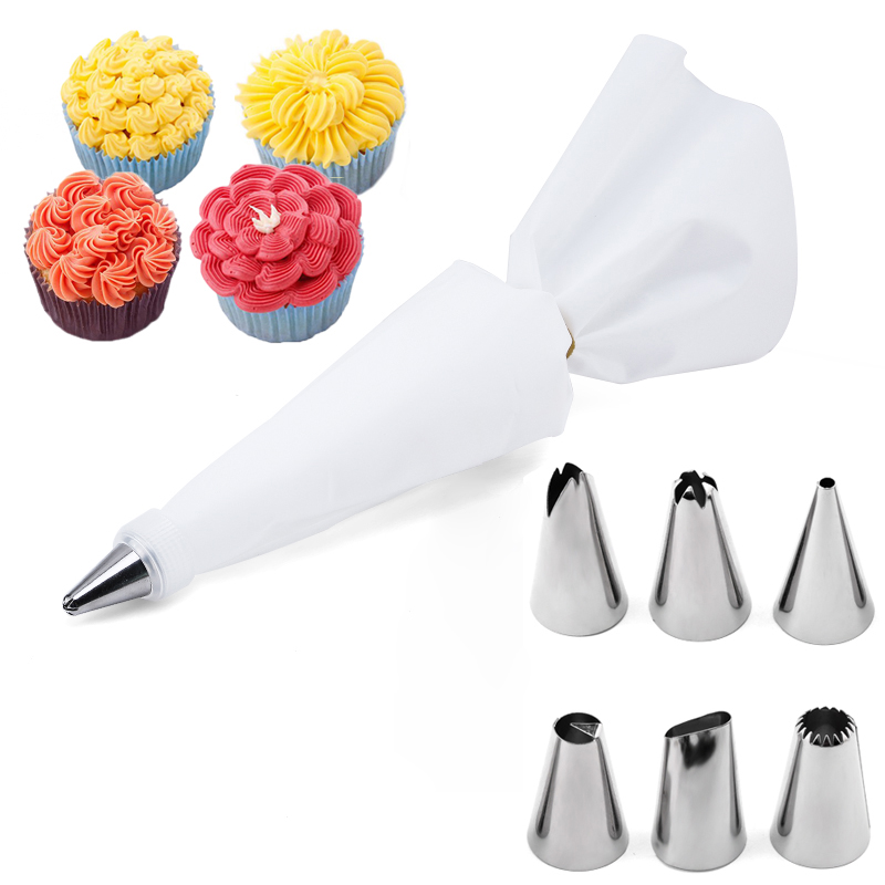 Juego de 6-24 Uds. De bolsa de repostería y boquilla para pastel de acero inoxidable, accesorios de cocina para decorar panadería, equipo de confitería: Chocolate