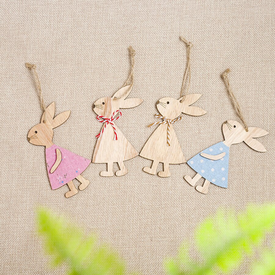 4 sztuk/zestaw 7*11cm wielkanoc królik dekoracje z drewna DIY drewno wiszące rzemiosło Słodki królik wielkanoc ozdoby zaopatrzenie solidny rzemiosła drewna