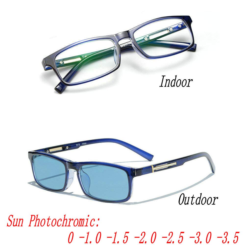 Mincl Business Full Frame Mannen Bril Bijziendheid Zon Meekleurende Blauw Lens TR90 Brilmontuur Uv4000 Met Doos fml: blue-0