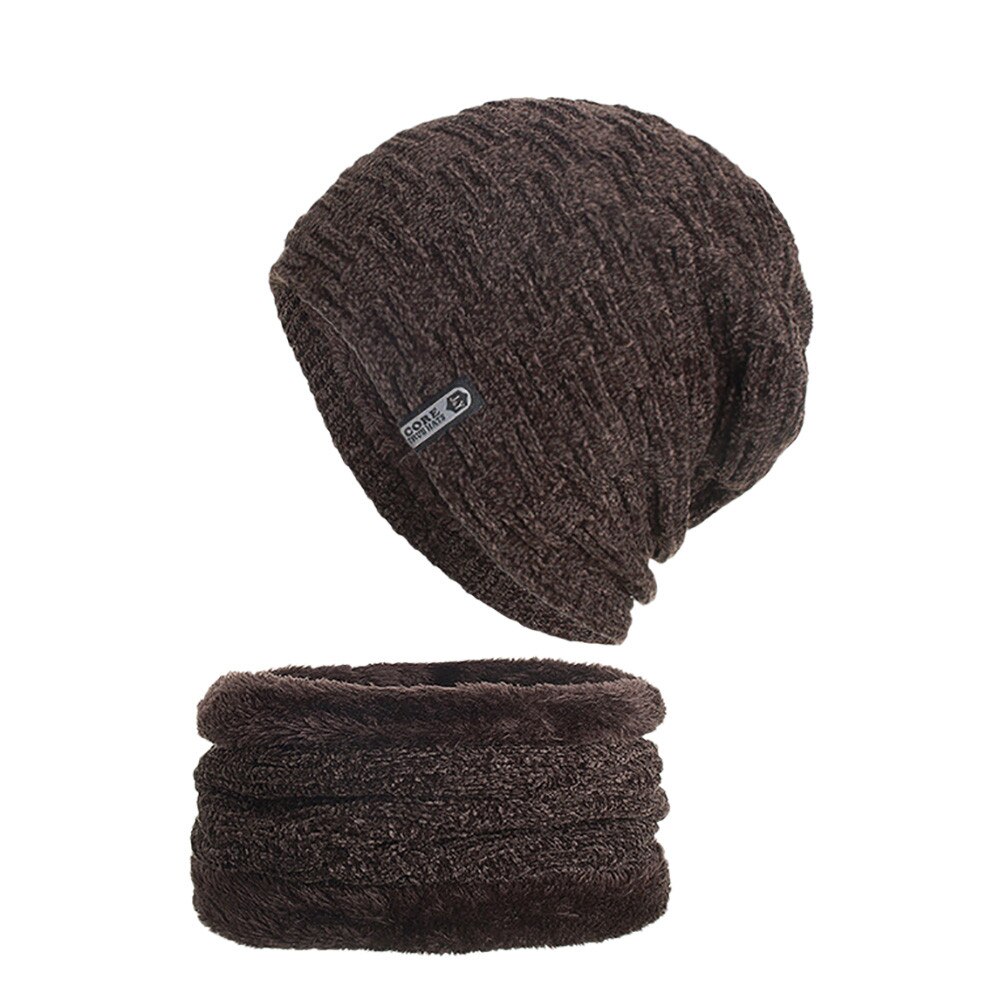 2 pièces Homme Chapeau Écharpe Ensemble tricotin czapka je komin шапка с шарфом Hiver Bonnet En Tricot Cache-oreilles Plus Velours Épais Foulard Chapeau # E: Coffee