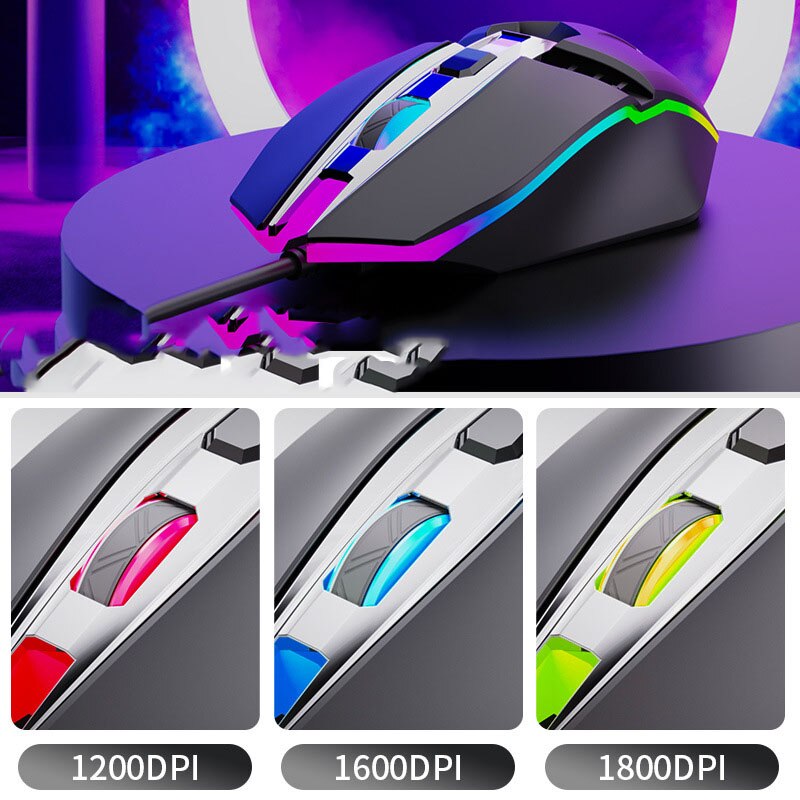 Free Wolf V2RGB Gaming Mouse Ergonomic Mechanical Wire Mouse 1800DPI Adjustable Optical LED Mouse for Pc Laptop
