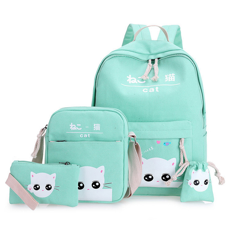 4 ensembles/pcs sac à dos scolaire mignon chats cartable sacs d'école pour filles sac à dos orthopédique enfant sac d'école pour filles sac à dos Mochila