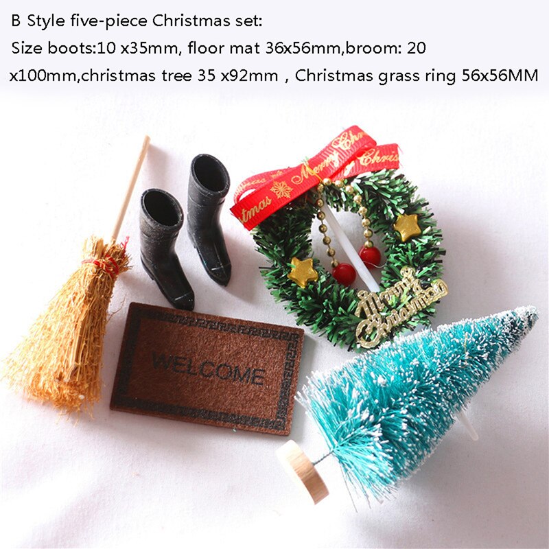 5Pcs/Set Dollhouse1:12 House Door Christmas Tree Christmas Wreath Decoration Set Decoration: B