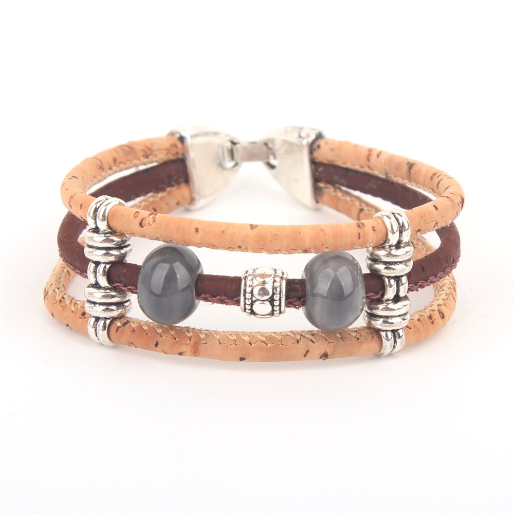 Perles en céramique de liège naturel femmes bracelet fait main original femmes bijoux en bois BRW-026