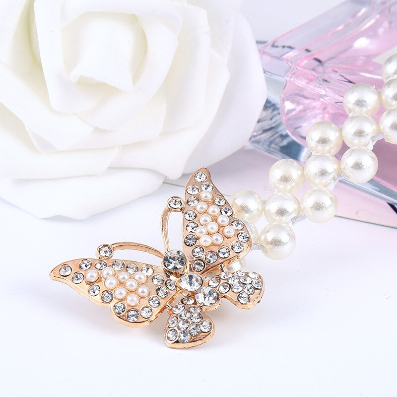 Mode Vrouwen Parel Riem Vlinder Strik Strass Elastische Taille Ketting Riem Vrouwelijke Dame Jurk Tailleband