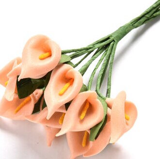 12 blomster / flok kunstige blomster calla lilje brude bryllup boligindretning buket hoved pe ægte berøring kunstig blomst: Orange