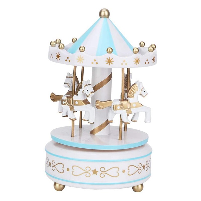 Music Box Merry Go Round Music Box Room Decorations Rotatable Wind Up Music Box Best for Boys Girls: White Gold Blue