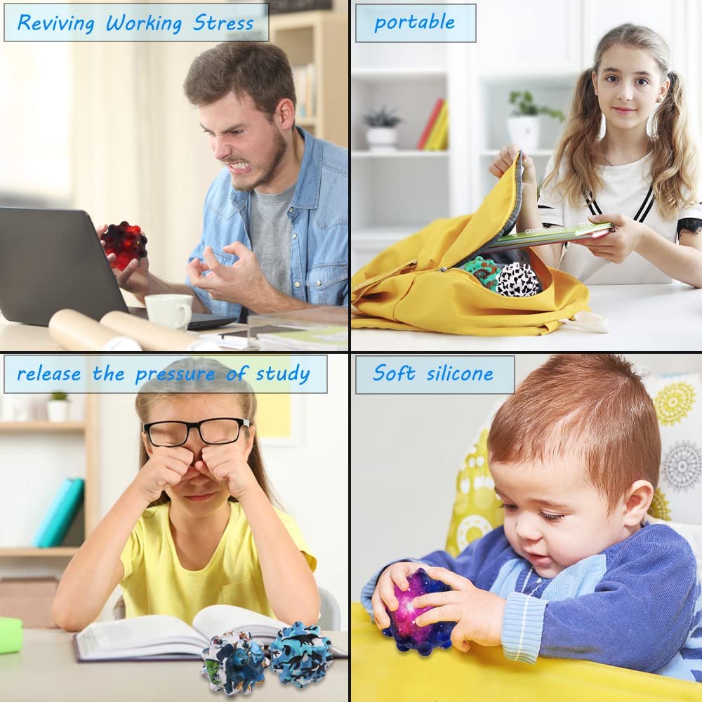 Pop Stress Ball Fidget Toy with Printed Pattern 3D Silicone Push Bubble Stress Anti-Anxiety Squeeze Sensory Bubbles Popping