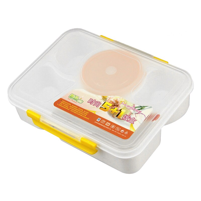 3/4/5 Grids Lunch Box Wheat Straw Food Storage Container For Kids Portable Office Microwave Oven Bento Box Dishes And Cutlery: 5 and 1 grid white