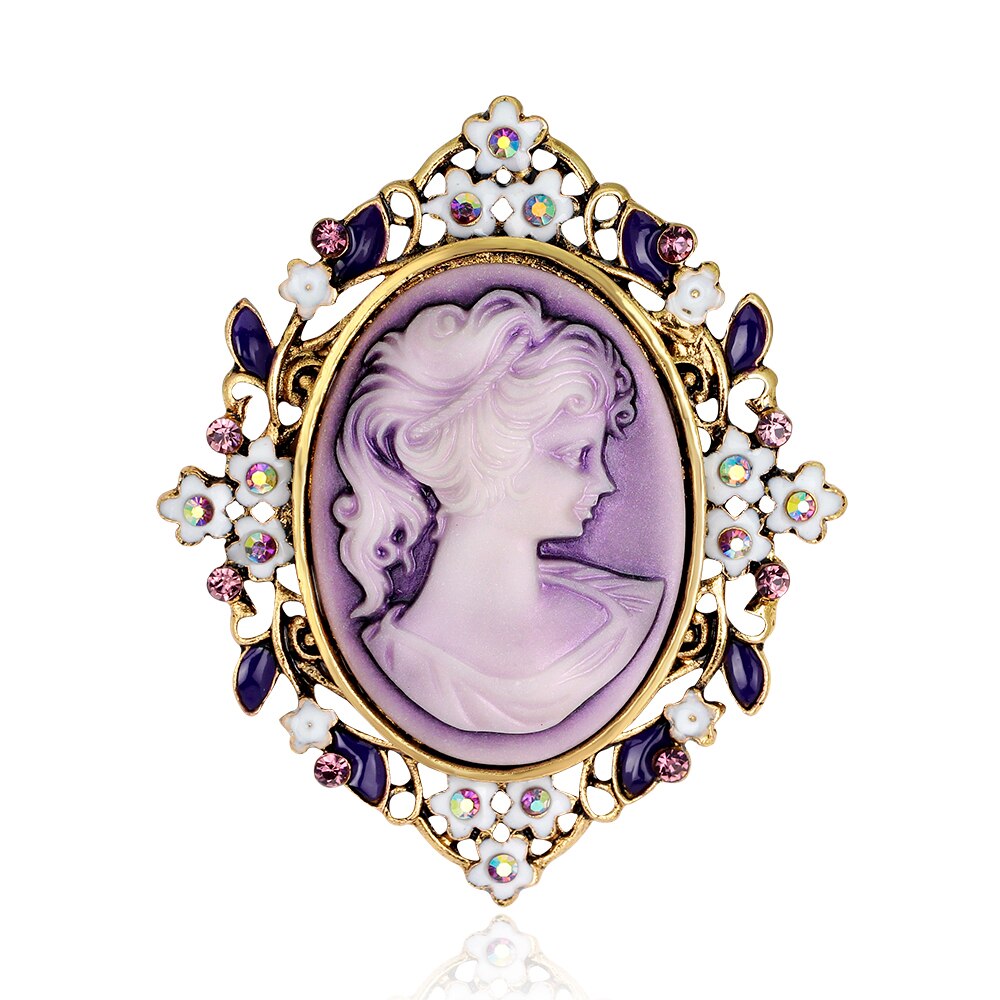 Crystal Rhinestones Cameo Vintage Broches Voor Vrouwen Queen 'S Cameo Beauty Hoofd Broche Pin Kleding Accessoires Meisjes: Silver Plated