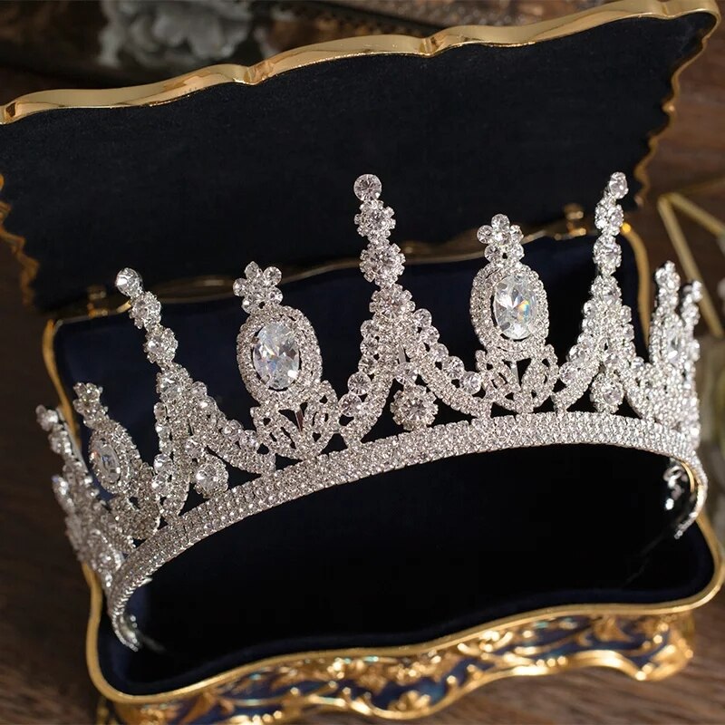 A213 Zirkoon Bruiloft Ronde Crown Luxe Diadeem Hoofdband Rhinestone Hoofddeksel Bridal Hoofddeksels Koning Tiara Prinses Haar Jewerly