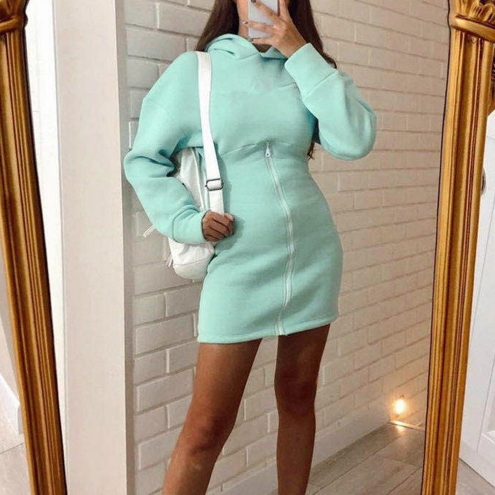 Fit Delicate Hooded Mini Short Thick Sweatshirt Tight Sheath Dress All Match for Dating