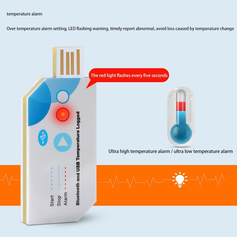 USB Temperature Data Logger Disposable RH TEMP Data Logger Recorder Bluetooth and USB Temperature Logger