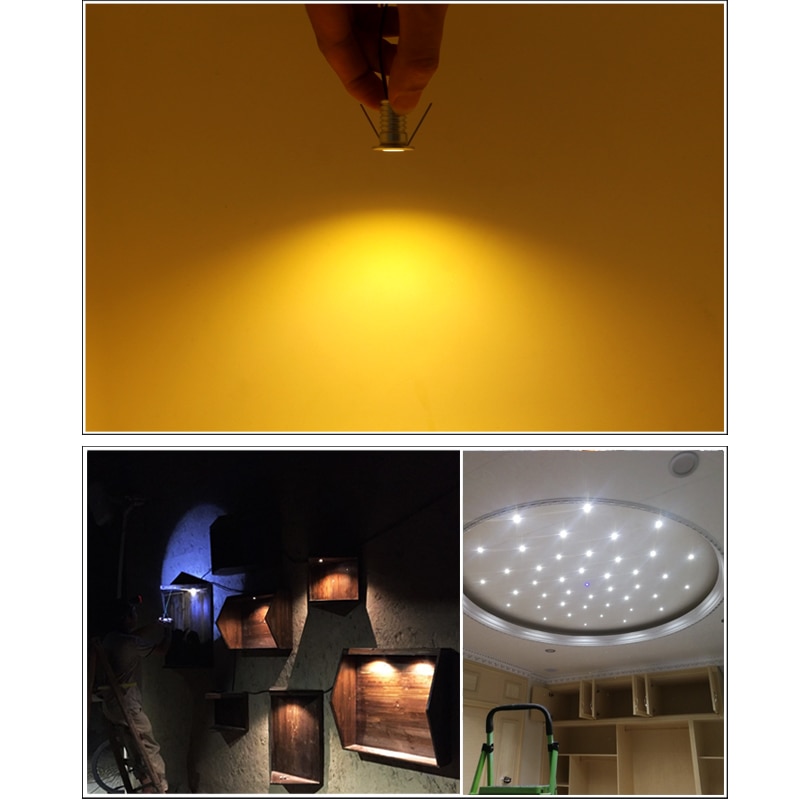 ledet mini søkelyset 13mm åpning innebygd vitrineskap belysning  dc12v husholdning kjøkken tak 1w liten få øye på downlight