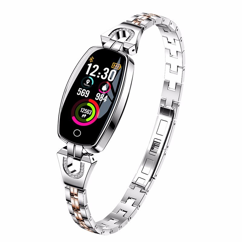 H8 Vrouwen Smart Band Hartslag Smart Armbanden Bloeddrukmeting Stappenteller Polsband Fitness Tracker Gezondheid Armband: Zilver