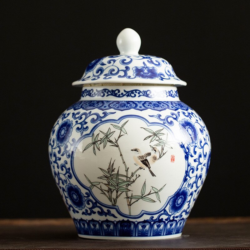 Ceramic General Blue and White Porcelain Large Tea Pot Half A Catty Sealed Pot Pu'er Bulk General Storage Tank Tea Organizer: A 2800ml