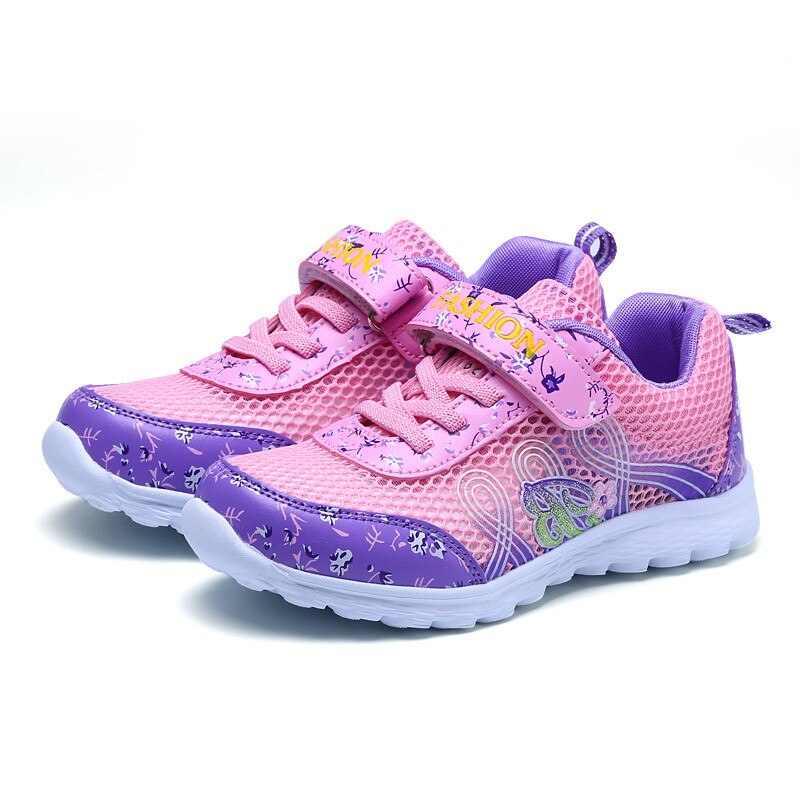 Lente zomer kinderen ademende sneakers comfortabele mesh meisjes sportschoenen casual jongens schoenen roze paars wit: Paars / 13