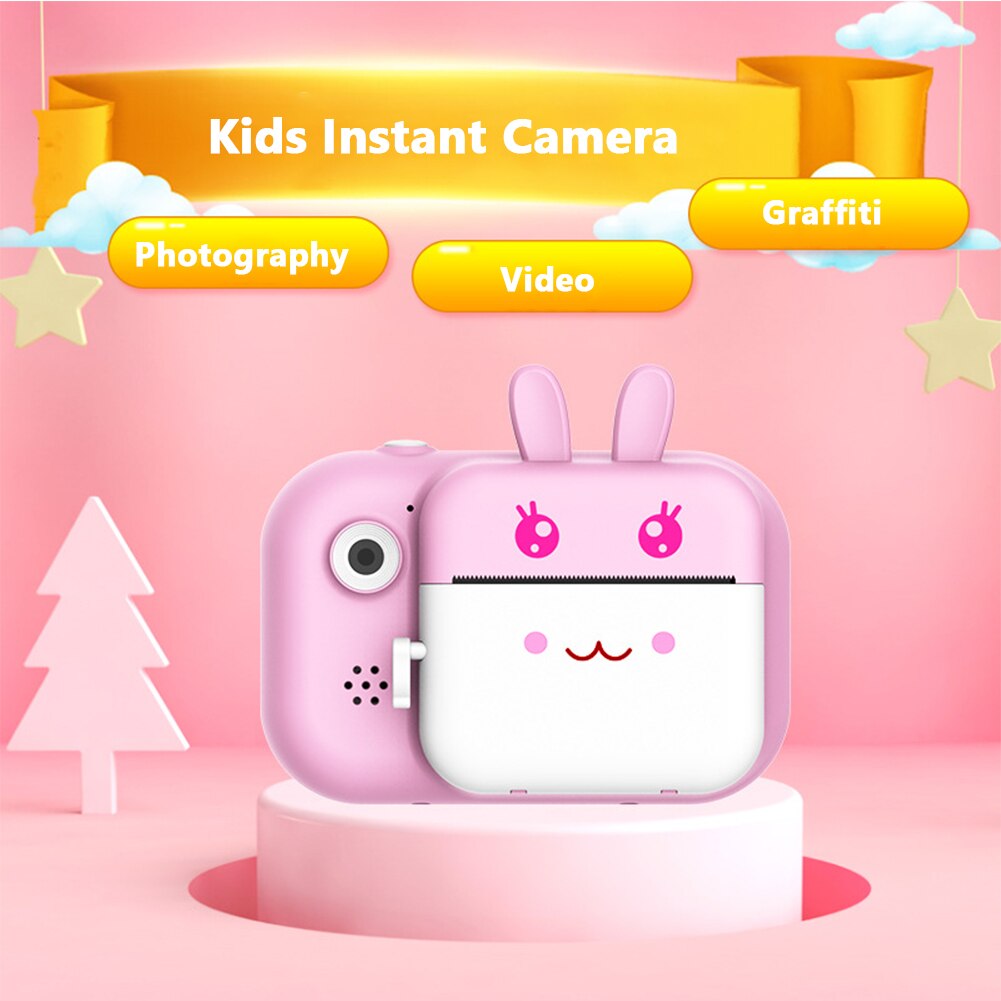 LCD Display Cute Cartoon Waterproof 1080P HD Mini Photo Printer Video Kids Camera Front Rear Fill Light Selfie 24mega Pixel