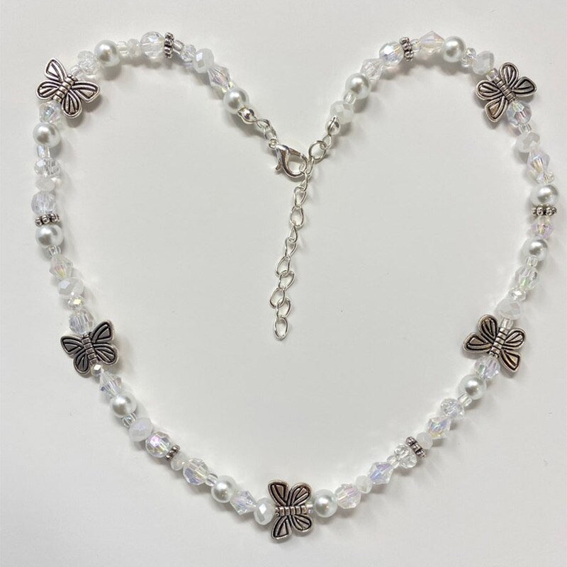 Fairy butterfly pearl pearl fairycore necklace pearl necklace beautiful glass bead necklace