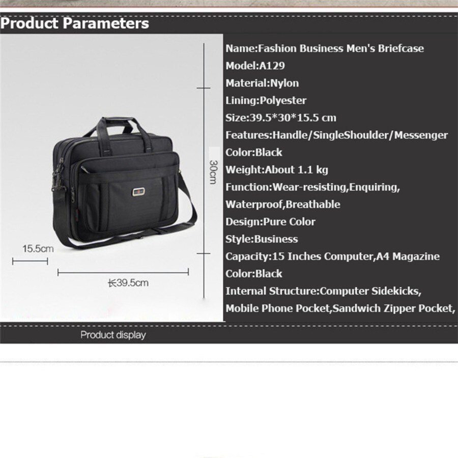 Volasss Klassische Aktentaschen Für Männer Handtaschen Wasserdichte Nylon Tuch Frauen Business Reise 15,6 Zoll Laptop Taschen
