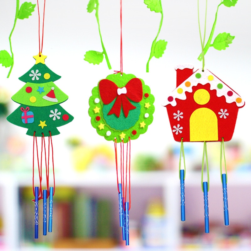 Children DIY Christmas Wind Chime Handmade Non Woven Wind Bell Kid Manual Craft Toy Decorative Pendant Materials Package