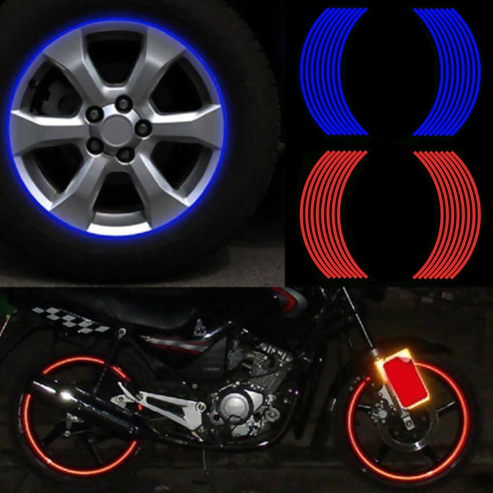 Tiras de 18 pulgadas para llanta de motocicleta, cinta reflectante para rueda, reflectante, reflectante, de seguridad vial, 16 unidades